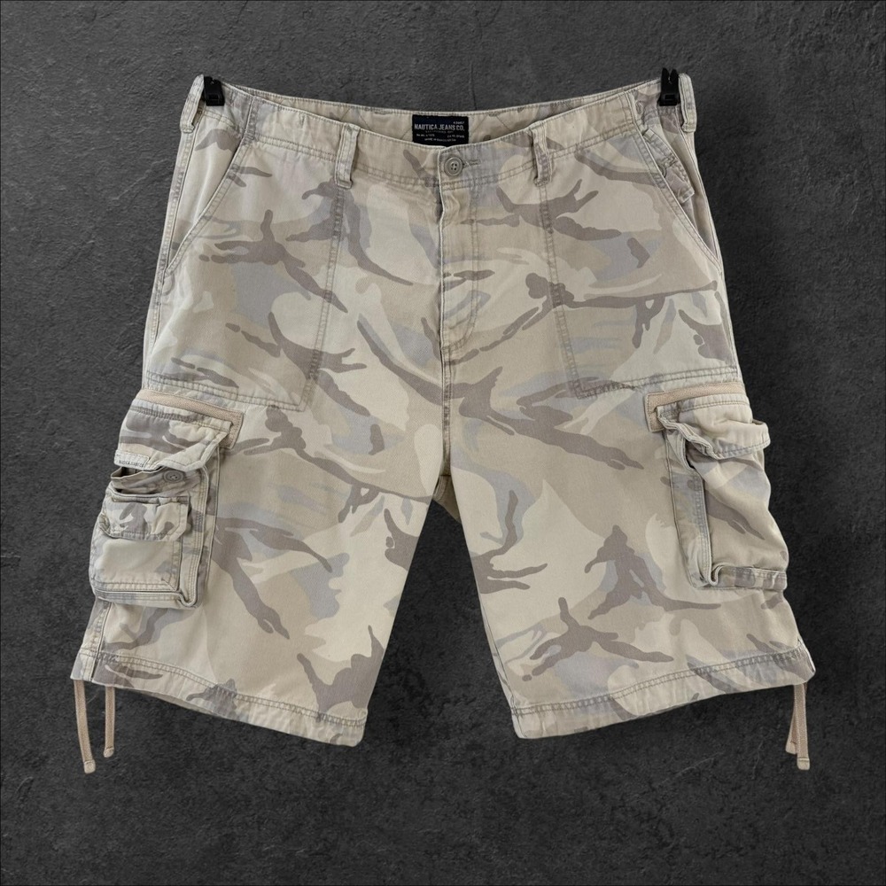 Nautica Jeans Co Cargo Shorts Mens 42 Beige Tan Camo Army Relaxed